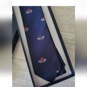 Vineyard Vines Men Woven Silk Crossed LAX LaCrosse Sticks Neck Tie Navy Blue New
